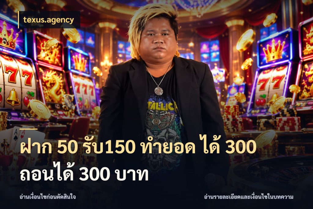 ฝาก 50 รับ150 ทำยอด ได้ 300 ถอนได้ 300 บาท จับประเด็นยอดรับก่อนเลือกความสนุก กับ texus.agency