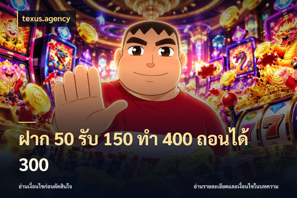 ฝาก 50 รับ 150 ทํา 400 ถอนได้ 300 ยอดฝากและยอดรับในมุมของคนชอบลุ้น กับ texus.agency