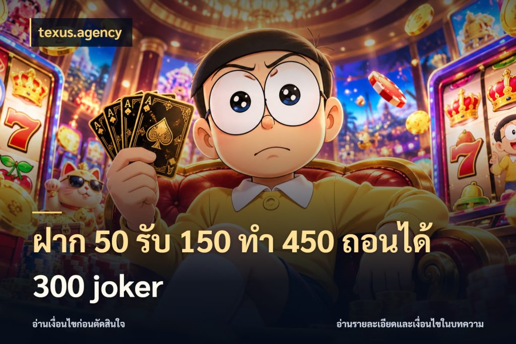 ฝาก 50 รับ 150 ทํา 450 ถอนได้ 300 joker สนุกกับตัวเลือกโปรในสไตล์ของคุณ กับ texus.agency